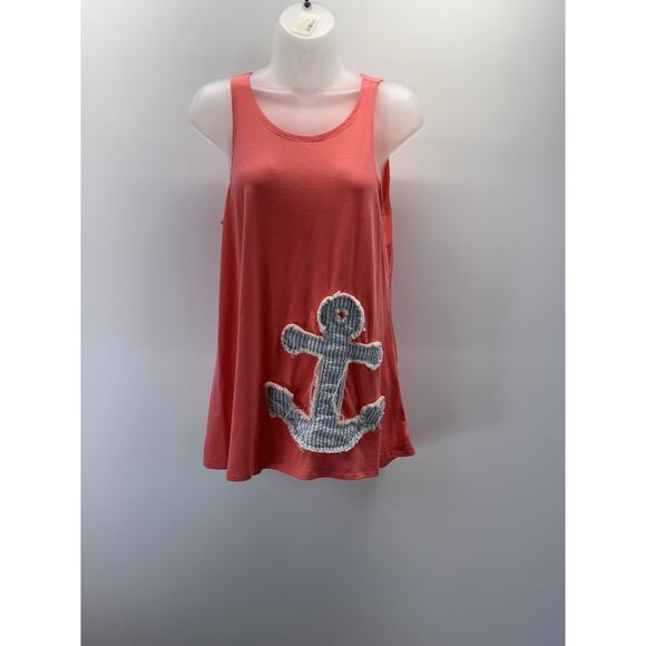 Lost Petal Linens Stitched Pink and Blue Anchor Tank Top Women’s Size Medium - Picture 1 of 8